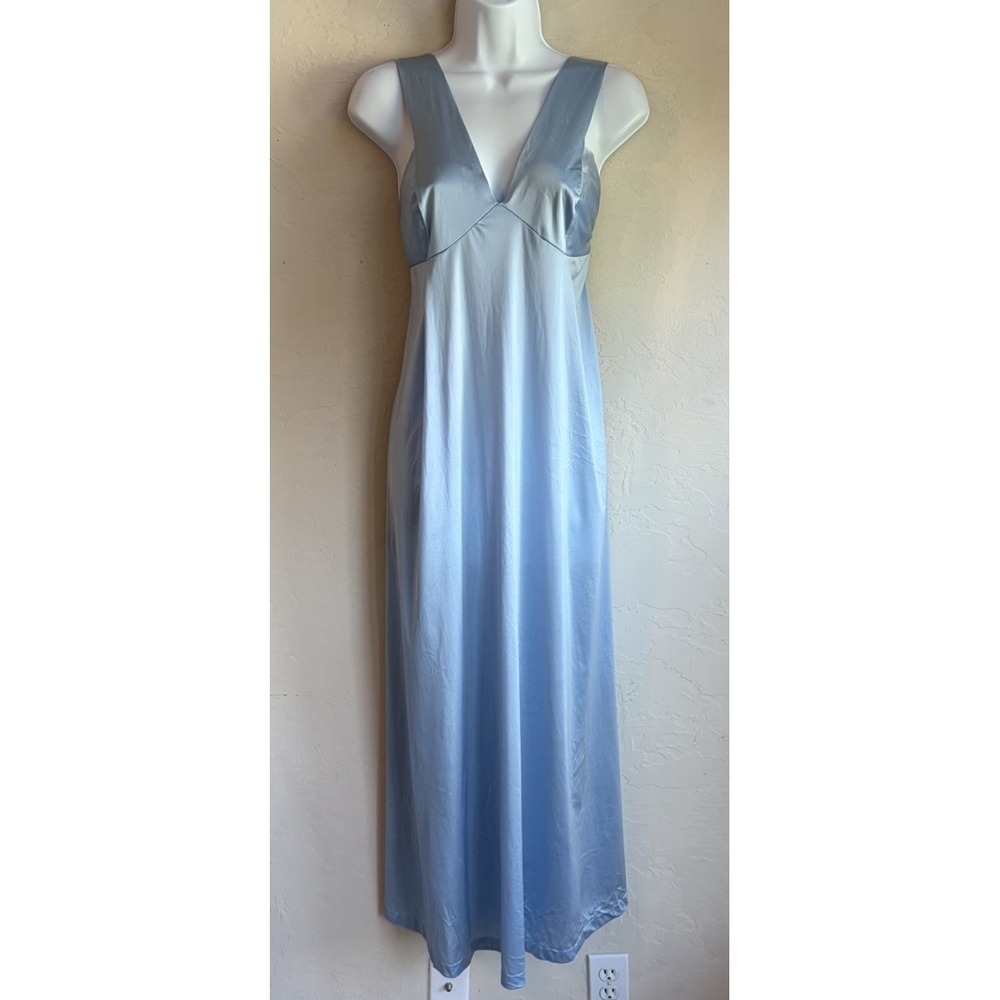 Vintage 70s 80s Vassarette Nylon Maxi Slip Dress M Light Blue Fairy Coquette